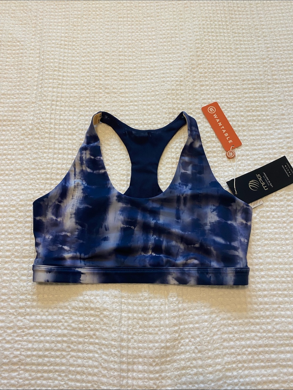 MPG Navy & White Tie-Dye Racerback Sports Bra